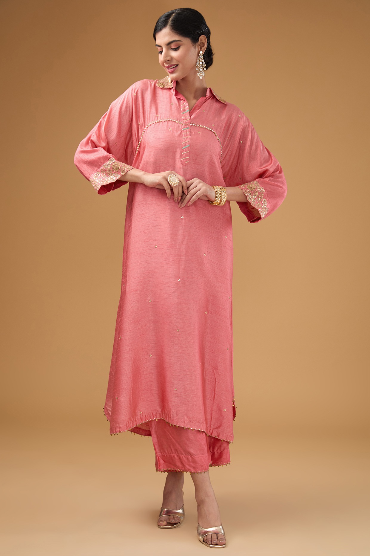 Buy the unique wear Women's Cotton Angrakha Kurti, Palazzo and Dupatta Set  (NE36_XL, Pink, X-Large) at Amazon.in